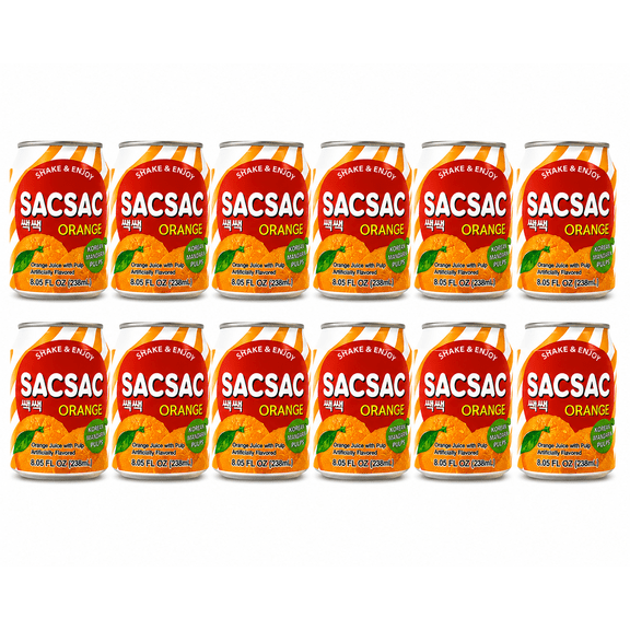SACSAC Korean Orange Drink with Mandarin Pulp, 8.05 fl oz Cans, Pack of 12