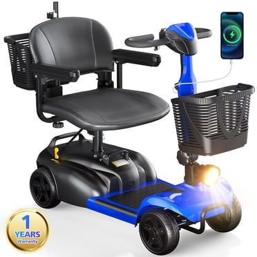 SACVON 4 Wheels Mobility Scooter with Cane Holder for Seniors, Electric Folding Wheelchair Device for Travel, Blue