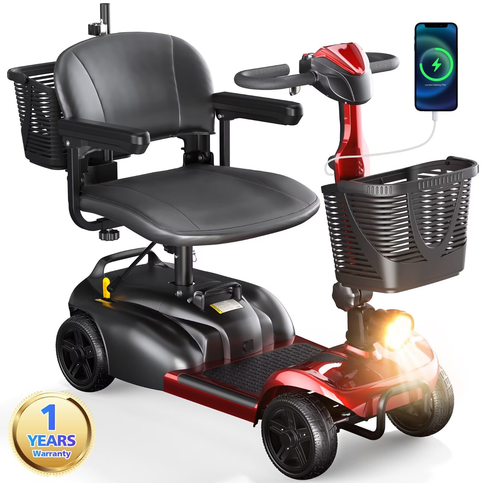 Walmart discounts of SACVON 4 Wheels Mobility Scooter with Cane Holder for Seniors, Electric Folding Wheelchair Device for Travel, Red