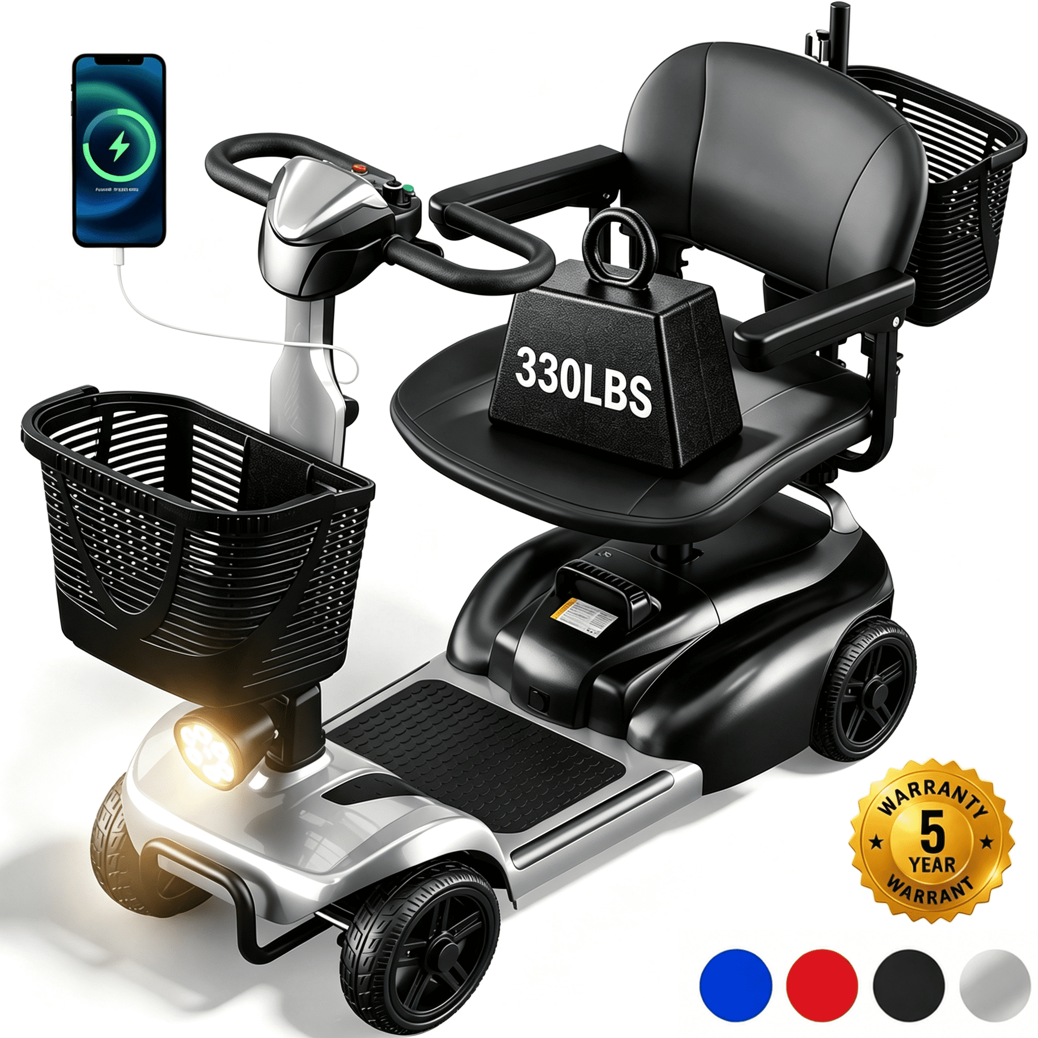 SACVON 4 Wheels Mobility Scooter, Foldable Electric Wheelchair