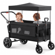SACVON All-Terrain Stroller Wagon for Toddlers with Canopy, Parent Organizer, Adjustable Handlebar, 2 Cup Holders
