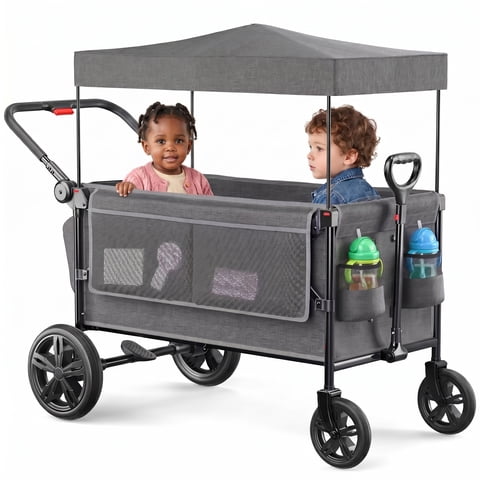 SACVON All-Terrain Stroller Wagon for Toddlers with Canopy, Parent Organizer, Adjustable Handlebar, 2 Cup Holders