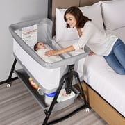 SACVON Baby Bassinet Bedside Sleeper, 6 adjustable height settings, compatible with adult beds, suitable for babies under 12 months, unisex (Gray)