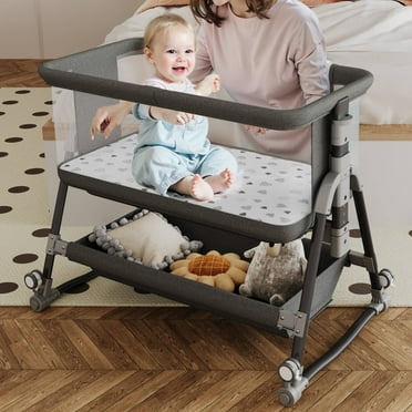 SACVON Baby Bassinet, Bedside Sleeper for Baby, Bedside Bassinet with Storage Basket and Wheels to Reduce Mom's Fatigue, Gray