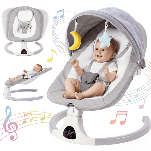 SACVON Baby Swing with Bluetooth Music & Remote, 5-Speed Portable Rocker for Indoor Outdoor Use, Gray