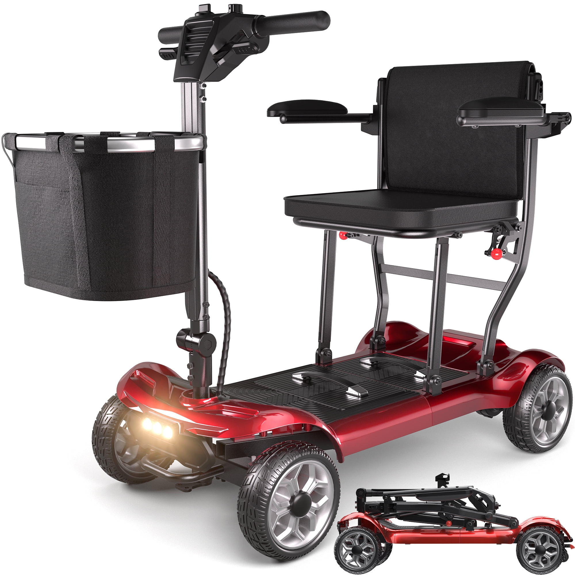 SACVON Lightweight Foldable Mobility Scooter for Seniors, Portable Electric Wheelchair with Lithium Battery, Red