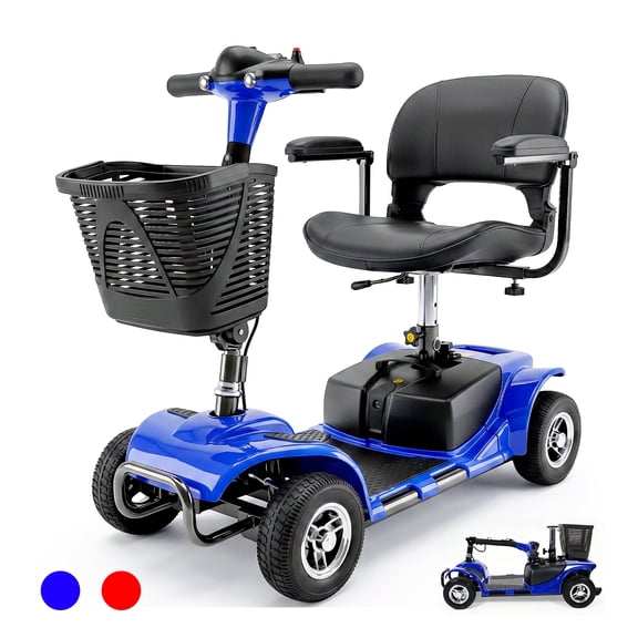 SACVON 4-Wheel Mobility Scooter for Seniors, 330 lbs Heavy Duty Electric Powered Scooter with 15 Miles Long Range, Swivel Seat & Removable Basket for Travel and Grocery Shopping, Blue