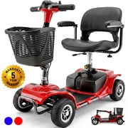 SACVON 4 Wheel Mobility Scooter for Seniors, 330 lbs Heavy Duty Electric Powered Scooter with 15 Miles Long Range, Swivel Seat & Removable Basket for Travel and Grocery Shopping, Red