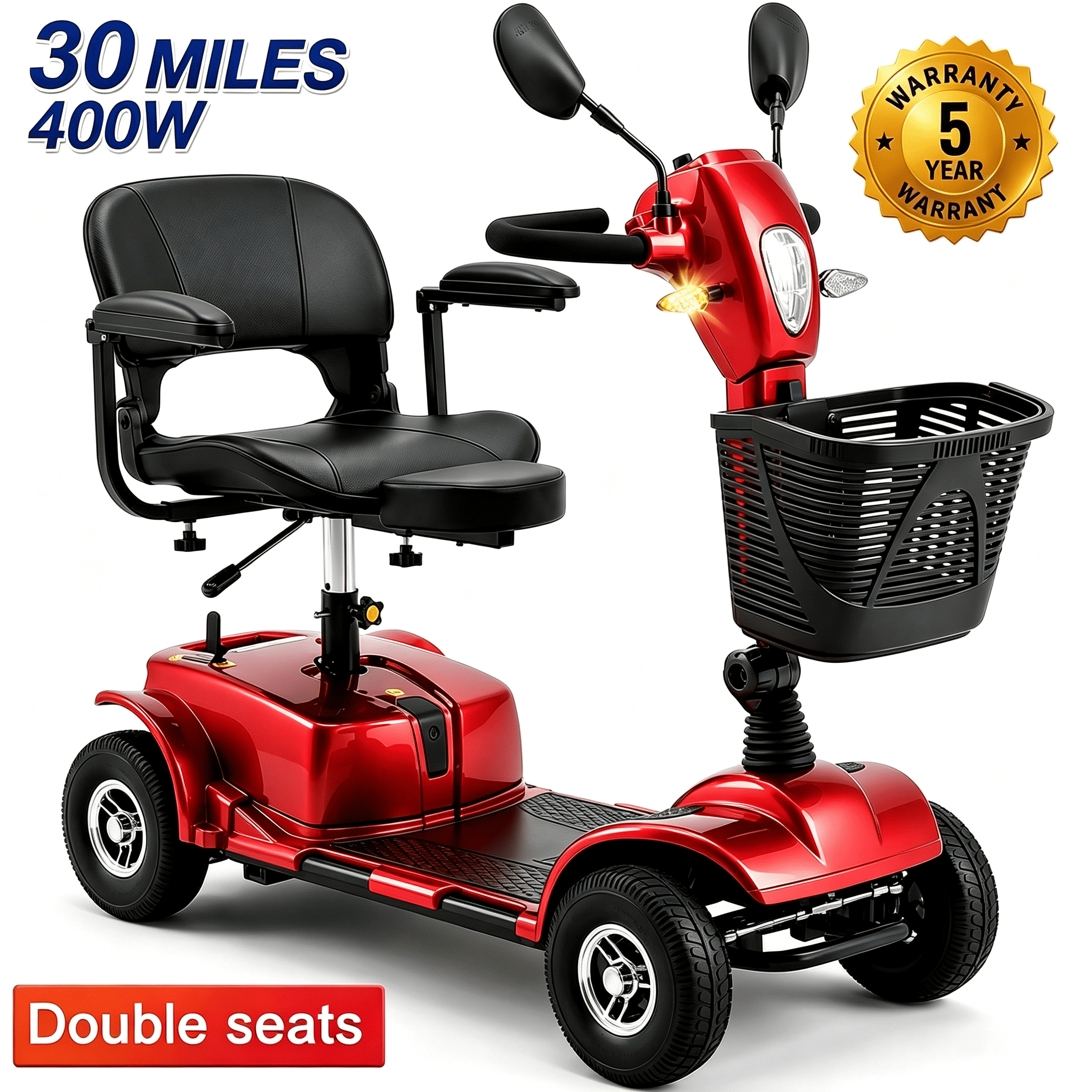 SACVON 4 Wheel Mobility Scooter for Seniors, 30 Miles Long Range Travel ...