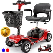 SACVON 4 Wheel Mobility Scooter for Seniors, 330 lbs Heavy Duty Electric Powered Scooter with 15 Miles Long Range, Swivel Seat & Removable Basket for Travel and Grocery Shopping, Red
