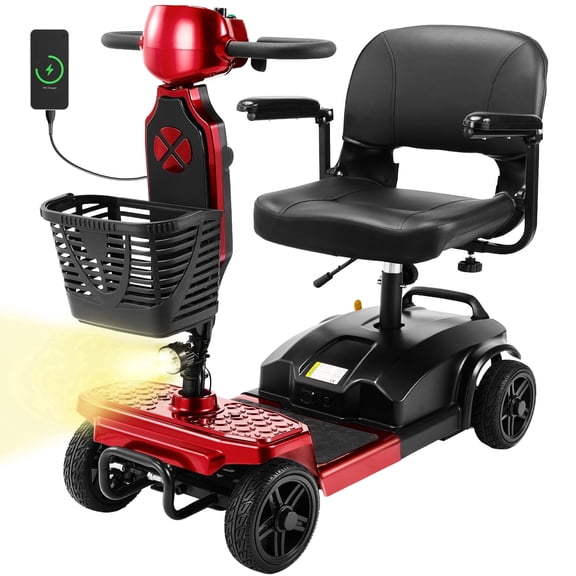 SACVON Mobility Scooters for Seniors with Thick Comfort Seat,USB Charging Port & Widened Front Guard,Powered Mobility Scooter for Adults,250W Motor,330 lbs Capacity,Red