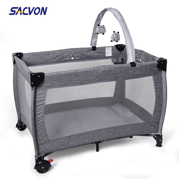 SACVON Portable Foldable Baby Playard with Carry Bag – Gray