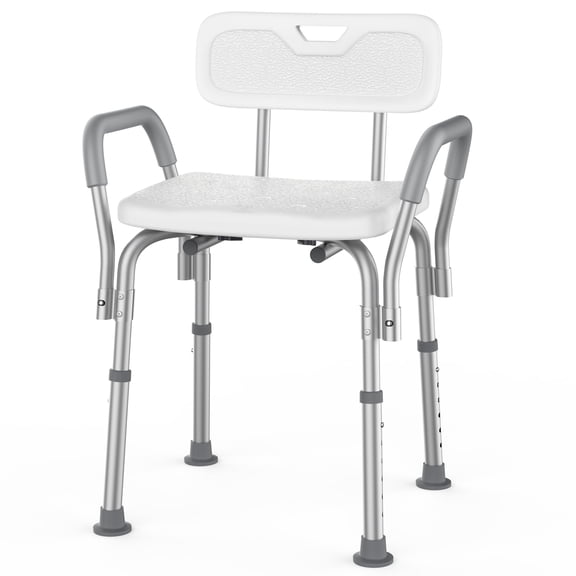 SACVON Shower Chair for Elderly, Adjustable Height Bath Chair with Armrests, Backrest and Non-Slip Seat, 300 lbs Capacity, White