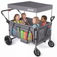 thumbnail image 1 of SACVON Wagon Stroller for 4 Kids with 5-Point Harnesses,Detachable Seats Stroller Wagon 4 Seater for Garden,Removable Canopy,Adjustable Handles,Camping Trips,Gray, 1 of 8