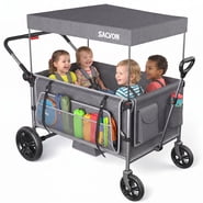 SACVON Wagon Stroller for 4 Kids with 5-Point Harnesses, Detachable Seats Stroller Wagon 4 Seater for Garden, Removable Canopy, Adjustable Handles, Camping Trips, Gray