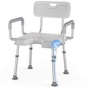 SACVON U Shower Chair for Bathtub with Padded Armrests, Slip Resistant Bath Chair, Adjustable Height Shower Stool, 290 lb Capacity
