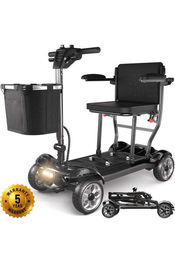 Lightweight Mobility Scooter, 43 lb Foldable Aluminum Frame, 12-Mile Range, 265 lb Capacity, 270W Motor, Travel Scooter with Basket,Black