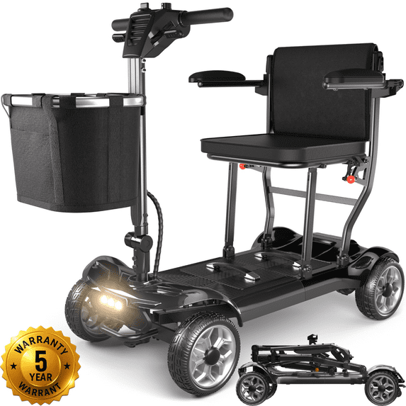 SACVON Ultra Lightweight Mobility Scooter for Seniors,43Lbs Aluminum Electric Wheelchair,Lithium Battery,Suitable for Travel,Black