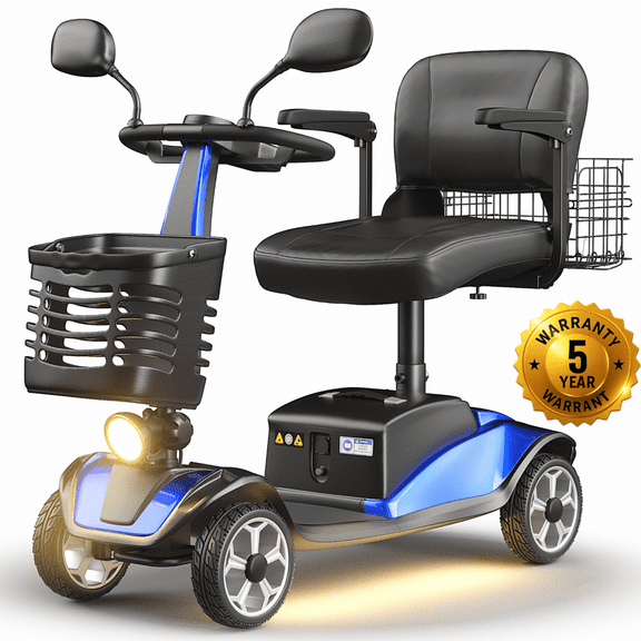 SACVON Upgrade 4 Wheel Mobility Scooter for Seniors, Foldable Powered Mobile Wheelchair for Adult 330lbs, Blue