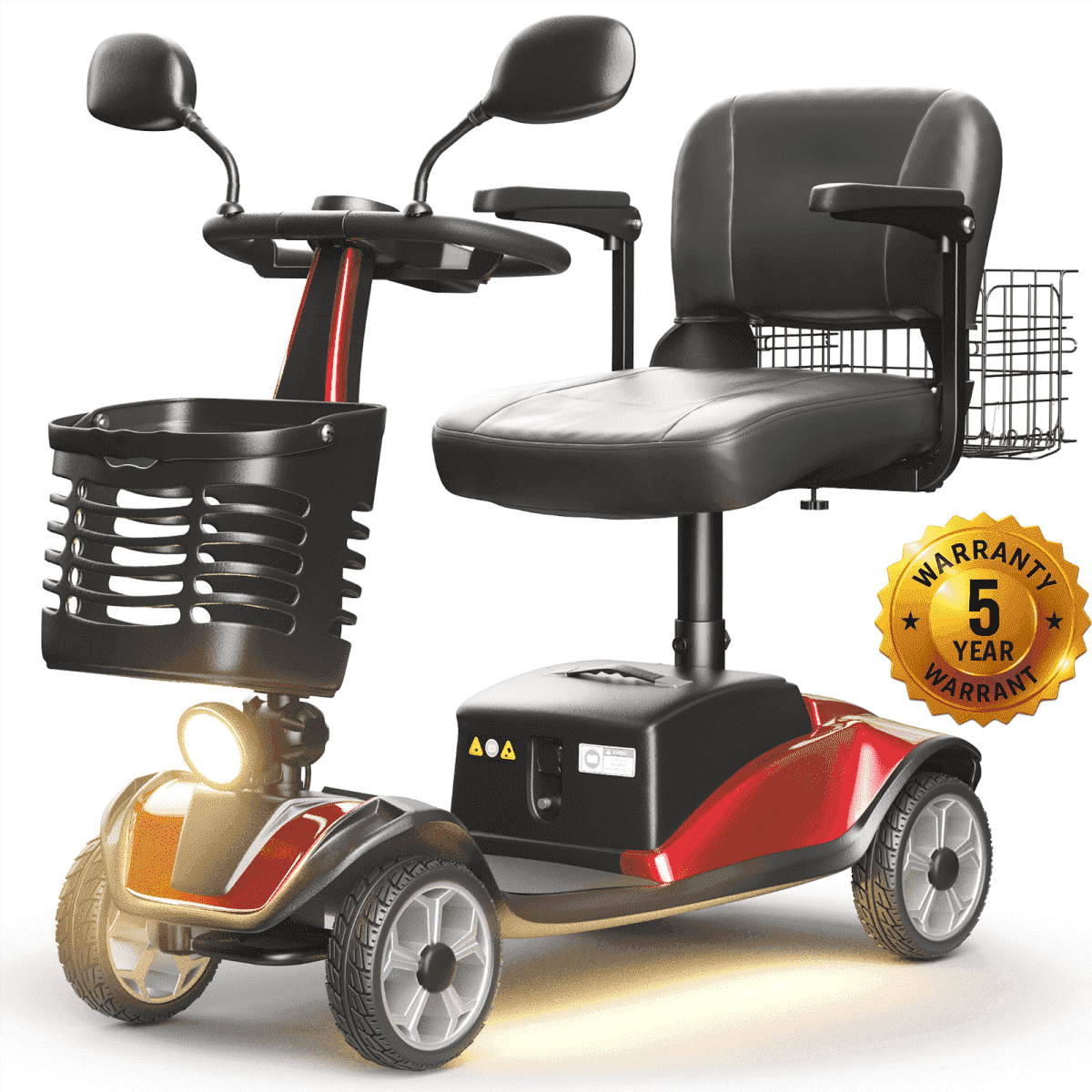 SACVON Upgrade 4 Wheel Mobility Scooter for Seniors, Foldable Powered Mobile Wheelchair for Adult 330lbs, Red