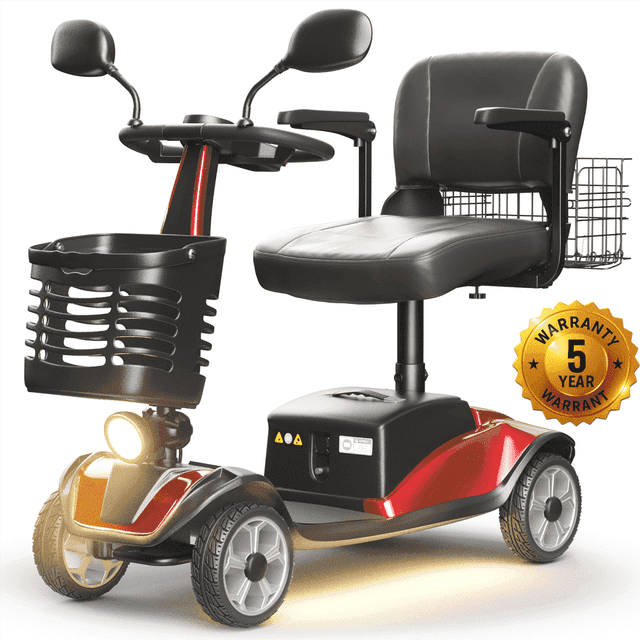 SACVON Upgrade 4 Wheel Mobility Scooter for Seniors, Foldable Powered Mobile Wheelchair for Adult 330lbs, Red