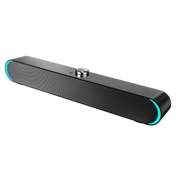 SADA V-183 USB Wired Computer Speaker - Stereo Soundbar Subwoofer with LED Ambient Light, Black