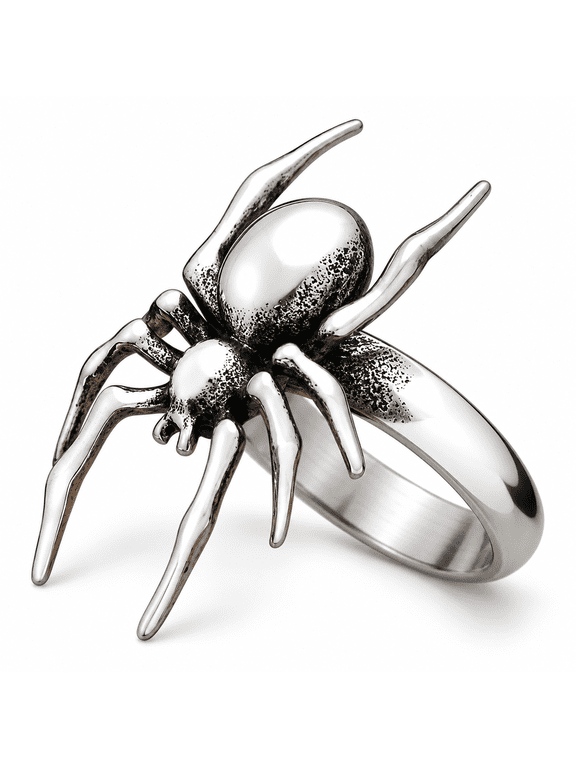 Men's 3D Spider Ring with Long Curved Legs, Stainless Steel Gothic Band, Sizes 7-12, Gift for Him
