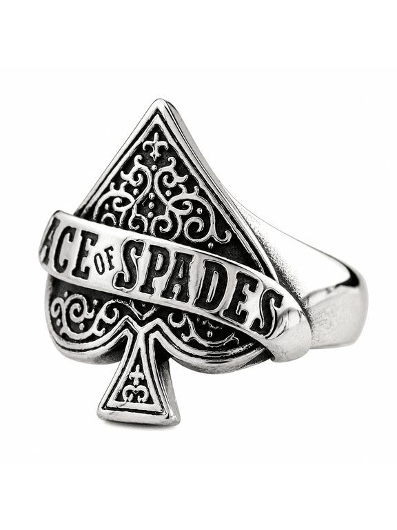 Men's Ace of Spades Statement Ring, Stainless Steel Vintage Gothic Ring, Ornate Scroll Pattern, US Sizes 8-13, Rock Concert Outfit, Party Style, Casual Streetwear, Gift for Him