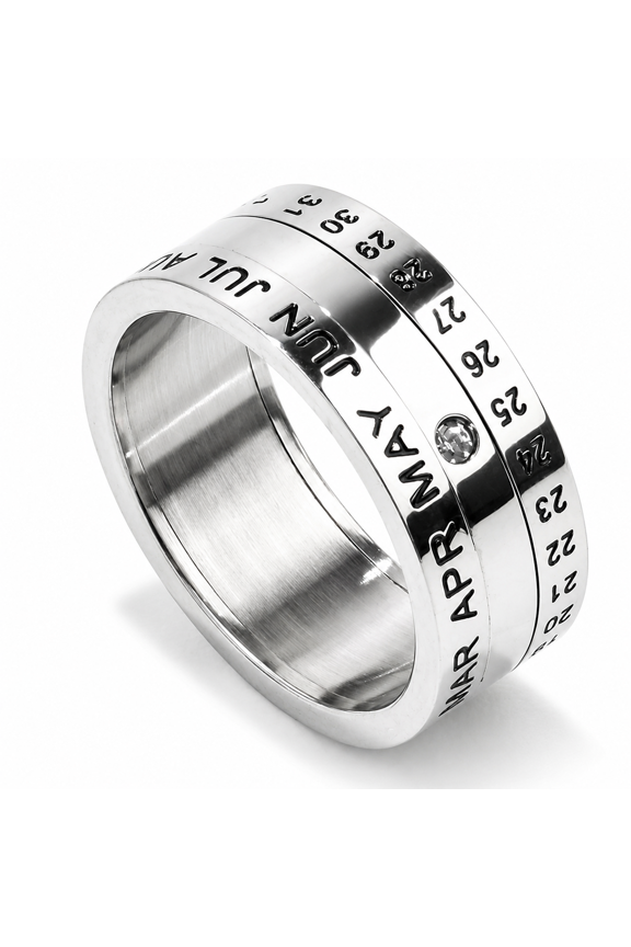 Men's Calendar Spinner Ring, Stainless Steel Dual Rotating Date Band with Month and Day Numbers, US Sizes 7-12, Fidget Design, Casual Daily Wear, Weekend Style, Birthday Gift for Him