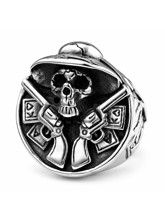 Men’s Western Skull Ring, Stainless Steel Statement Ring, US Sizes 7–15, Biker Rock Style, Gift for Him
