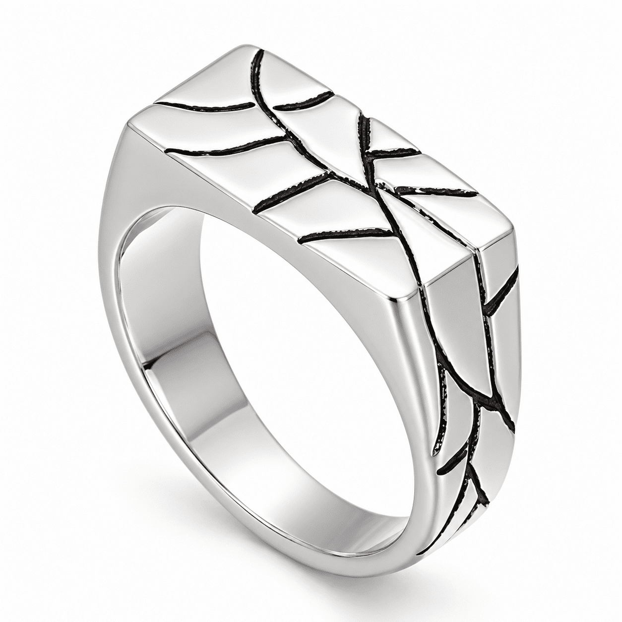 SADELU Men's Crack Pattern Rectangular Signet Ring, Stainless Steel ...
