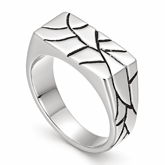 SADELU Men's Crack Pattern Rectangular Signet Ring, Stainless Steel ...