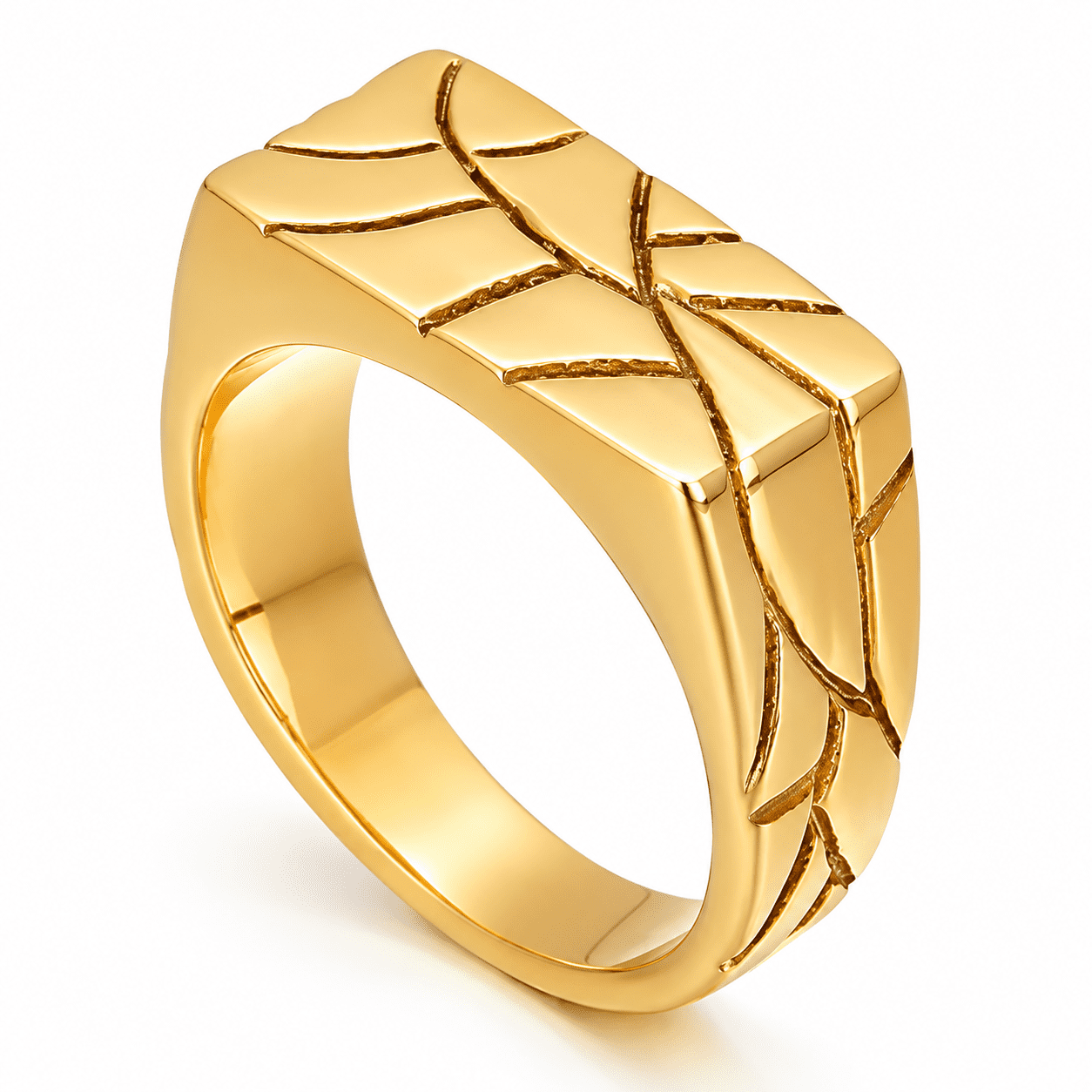 SADELU Men's Crack Pattern Rectangular Signet Ring, Stainless Steel ...