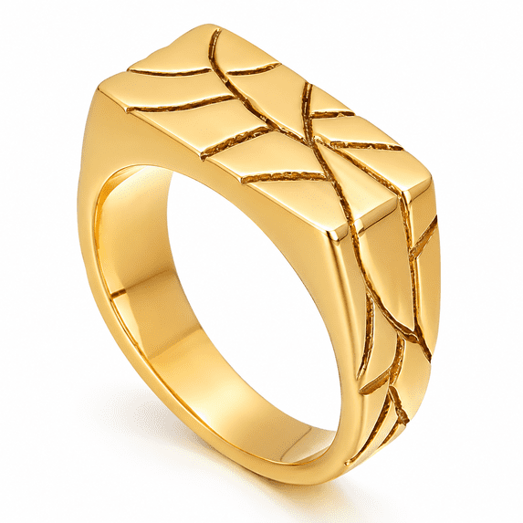 SADELU Men's Crack Pattern Rectangular Signet Ring, Stainless Steel ...