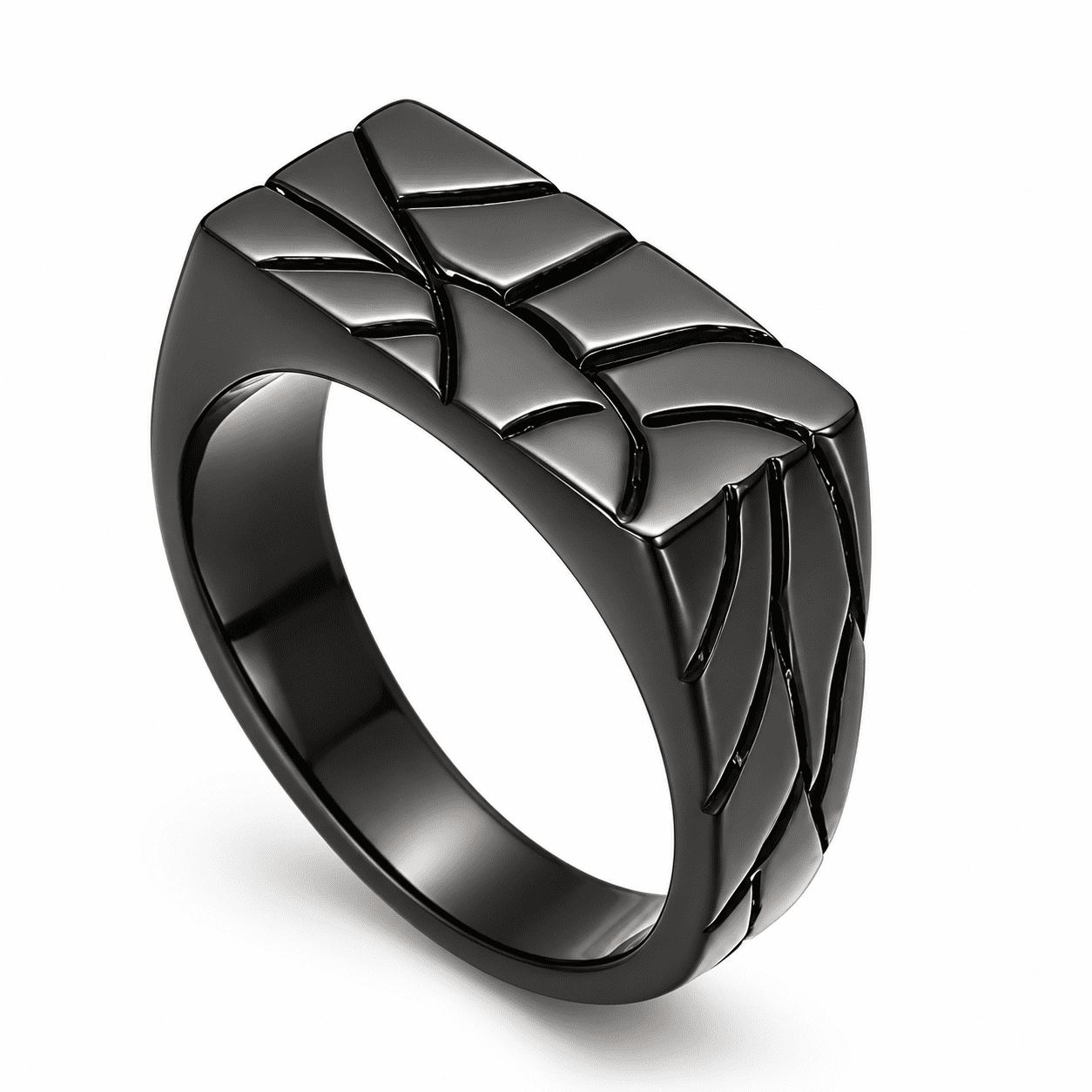 SADELU Men's Crack Pattern Rectangular Signet Ring, Stainless Steel ...
