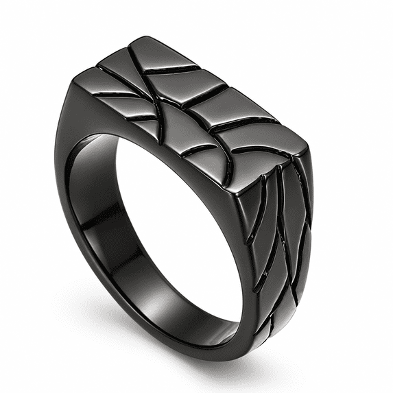 SADELU Men's Crack Pattern Rectangular Signet Ring, Stainless Steel ...