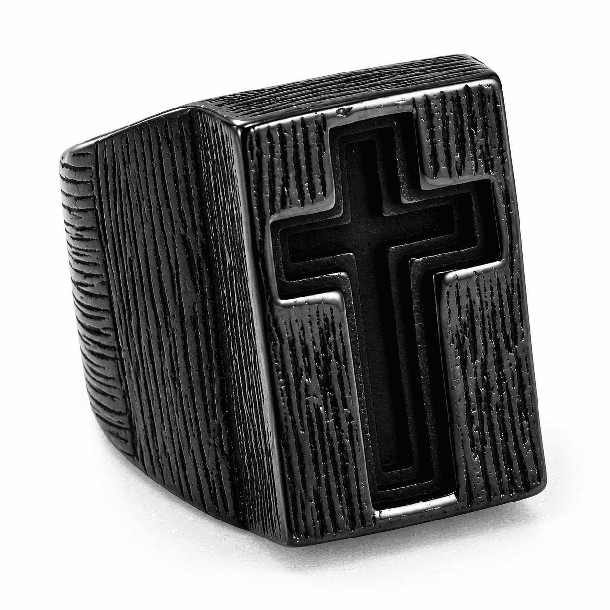 Rectangular Face Male SADELU Men’s Cross Signet Ring, Stainless Steel Textured Rectangular ...