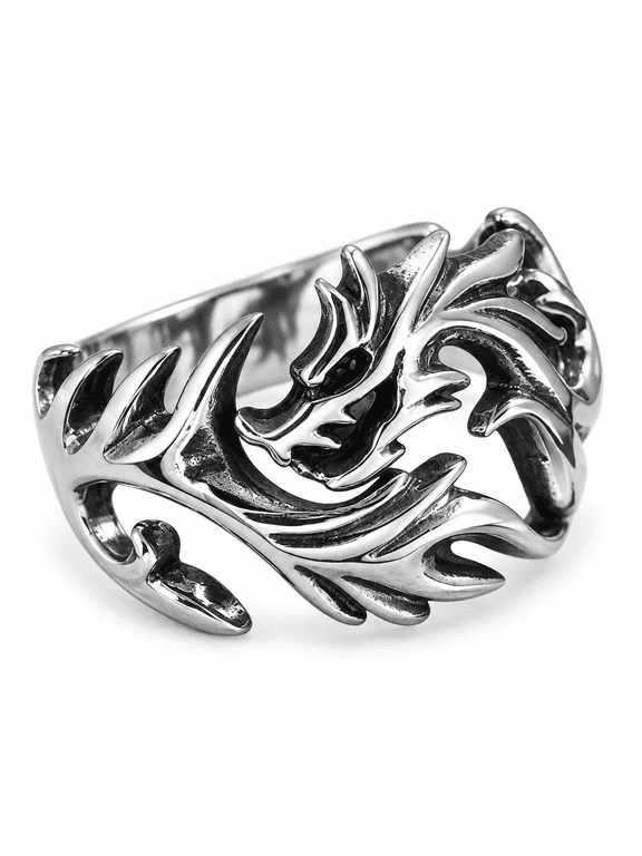 Men’s Dragon Ring, Stainless Steel Openwork Statement Ring, US Sizes 6–14, Bold Gift for Him