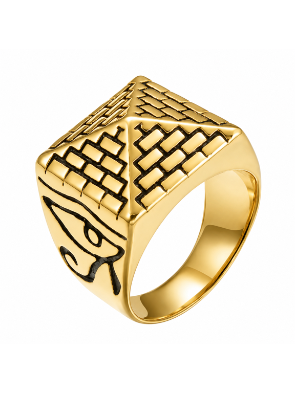 Men’s Eye of Horus Ring, Stainless Steel Egyptian Pyramid Signet Ring, Statement Style, US Sizes 8-13 Gift for Him