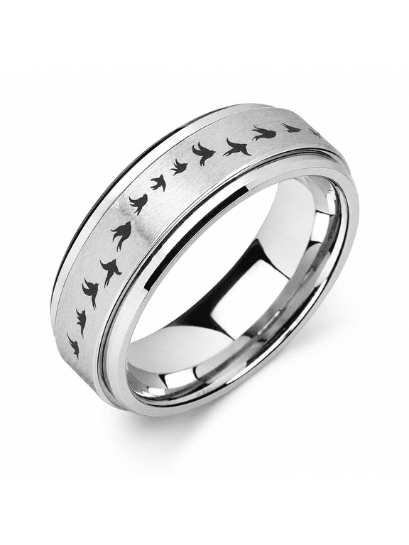Men’s Flying Bird Spinner Ring, Stainless Steel Rotating Band, Migrating Bird Motif, US Sizes 5–13, Interactive Wide Band for Casual Wear and Gift for Him