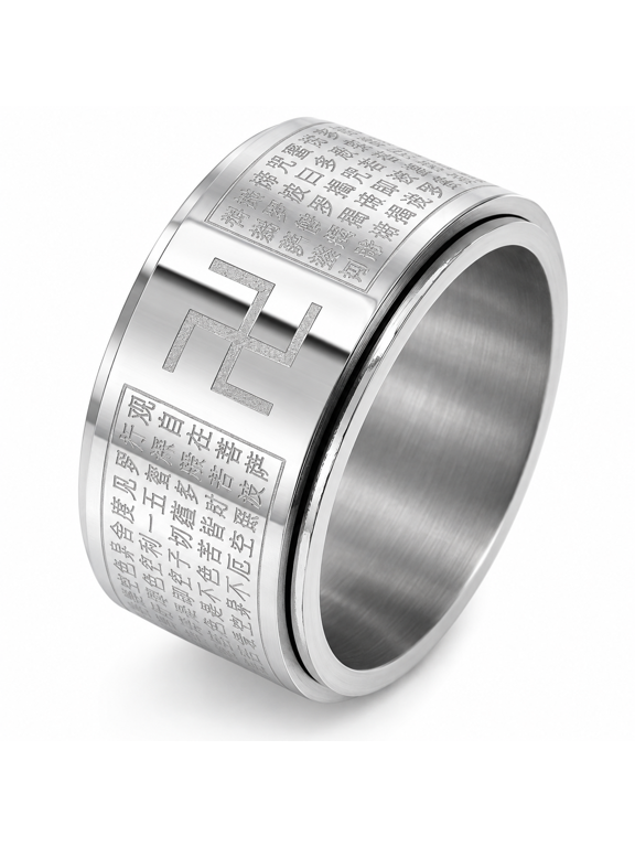 Men’s Heart Sutra Spinner Ring, Stainless Steel Wide Rotating Band for Men, US Sizes 7–12, Buddhist-Inspired Script Design, Gift for Him