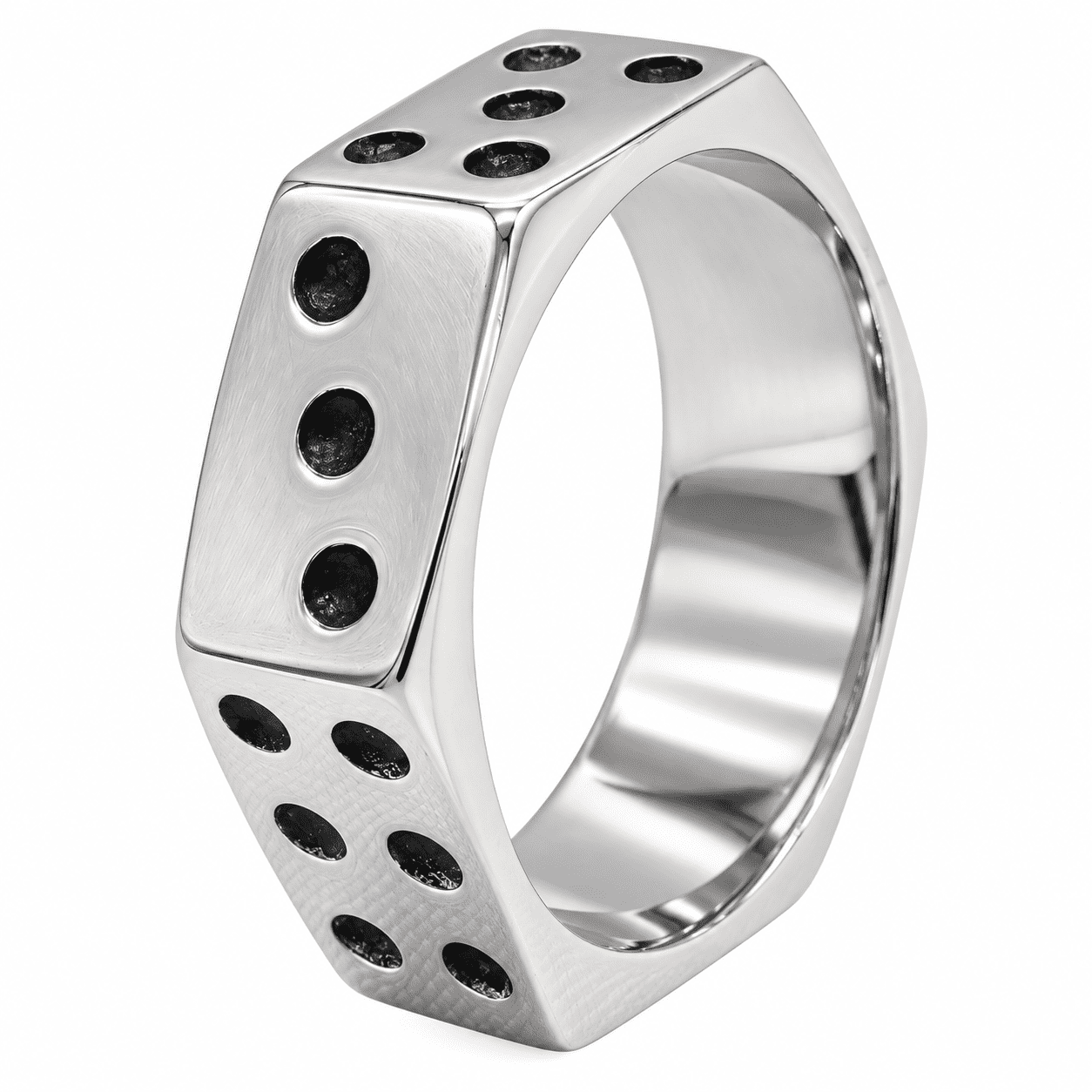 SADELU Men’s Hexagonal Dice Pattern Statement Ring, Stainless Steel ...