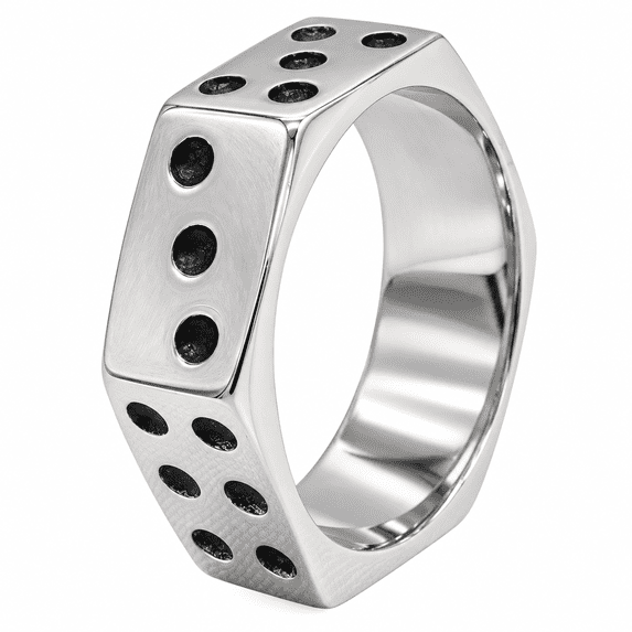 SADELU Men’s Hexagonal Dice Pattern Statement Ring, Stainless Steel ...