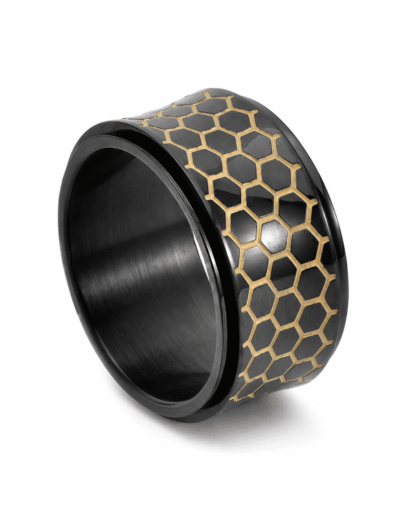 Men's Honeycomb Spinner Ring, Stainless Steel 12mm Glow Fidget Wide Band, Rotating Hexagon Design, US Sizes 7-12, Mechanical Style, Gift for Him for Birthdays, Graduation and Holidays