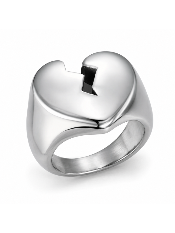 Men's Lightning Split Heart Ring, Stainless Steel Geometric Cutout Statement Ring, Sculptural Profile, US Sizes 7-14 for Casual Outfits, Parties, Concerts, Birthday Gift for Him