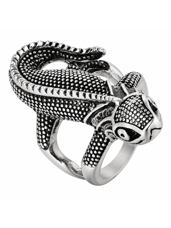 Men’s Lizard Ring, Stainless Steel Gothic Biker Statement Ring, US Sizes 7–12, Gift for Him
