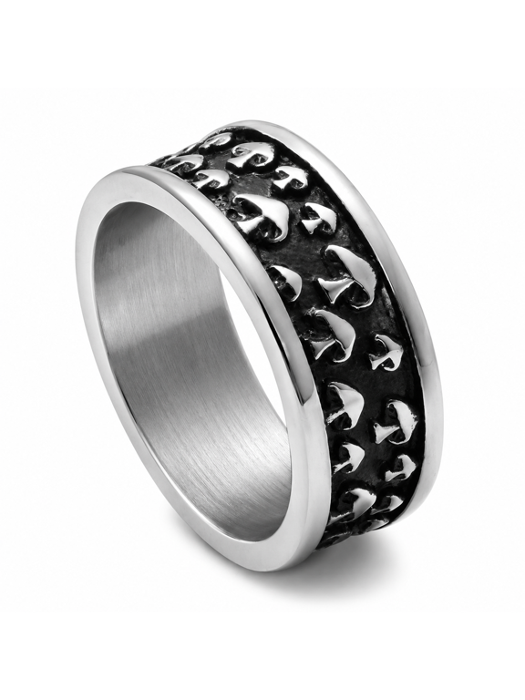 Men’s Mushroom Ring Stainless Steel Textured Band Nature Inspired Design Casual Style Outdoor Inspired Ring Gift for Him