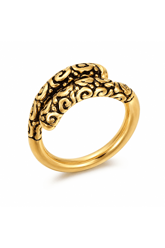 Men's Mythic Staff Ring, Stainless Steel Open-Style Statement Ring with Sculpted Cloud Scroll Details, Sizes 7-12, for Street Style, Parties, Holidays, Daily Wear and Gift for Him