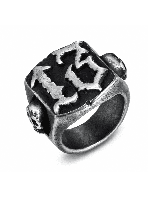 Men's Number 13 Skull Signet Ring, Stainless Steel Gothic Biker Ring, Lucky Number Theme, Twin Skull Side Details, US Sizes 7-15, Rock Concert Outfit,Casual Streetwear, Gift for Him