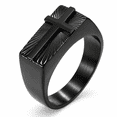 Rectangular Face Male SADELU Men's Raised Cross Signet Ring, Stainless Steel, Rectangular ...